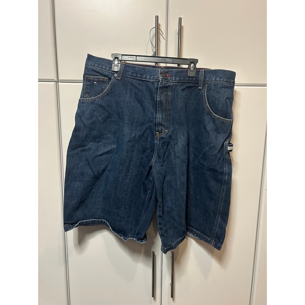 Tommy Hilfiger Mens Carpenter Denim Shorts Dark Wash Blue Hammer Loop Utility